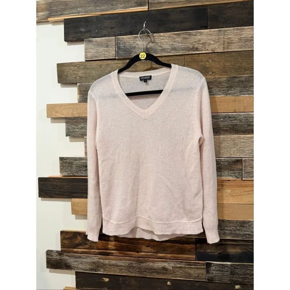 Estheme V-neck cashmere light pink sweater size Small